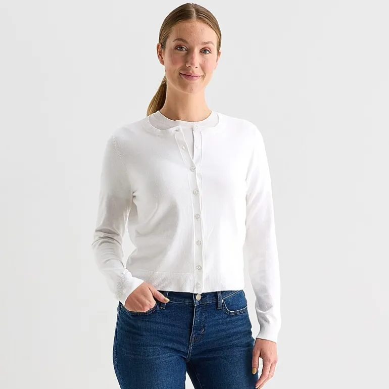 Liz Claiborne Womens Crew Neck Long Sleeve Tall Cardigan