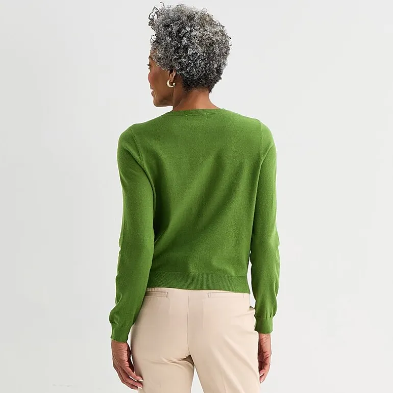 Liz Claiborne Womens Crew Neck Long Sleeve Tall Cardigan