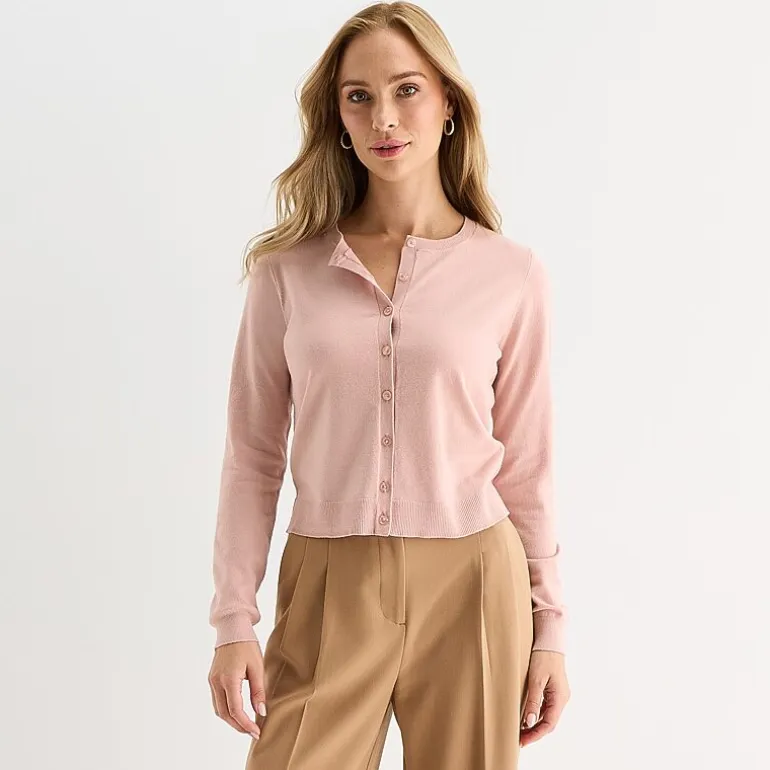 Liz Claiborne Womens Crew Neck Long Sleeve Tall Cardigan