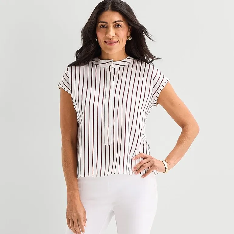 Liz Claiborne Womens Crew Neck Short Sleeve Blouse