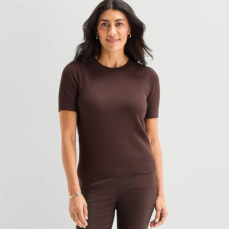 Liz Claiborne Womens Crew Neck Short Sleeve Pullover Sweater