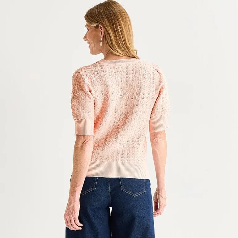Liz Claiborne Womens Crew Neck Short Sleeve Pullover Sweater