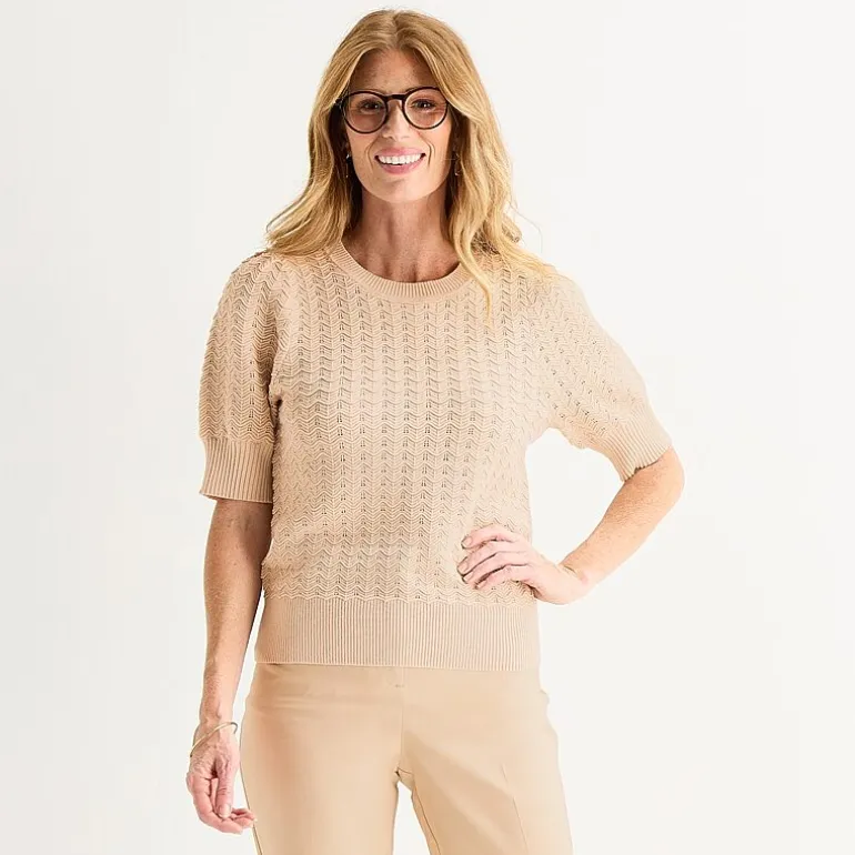 Liz Claiborne Womens Crew Neck Short Sleeve Pullover Sweater