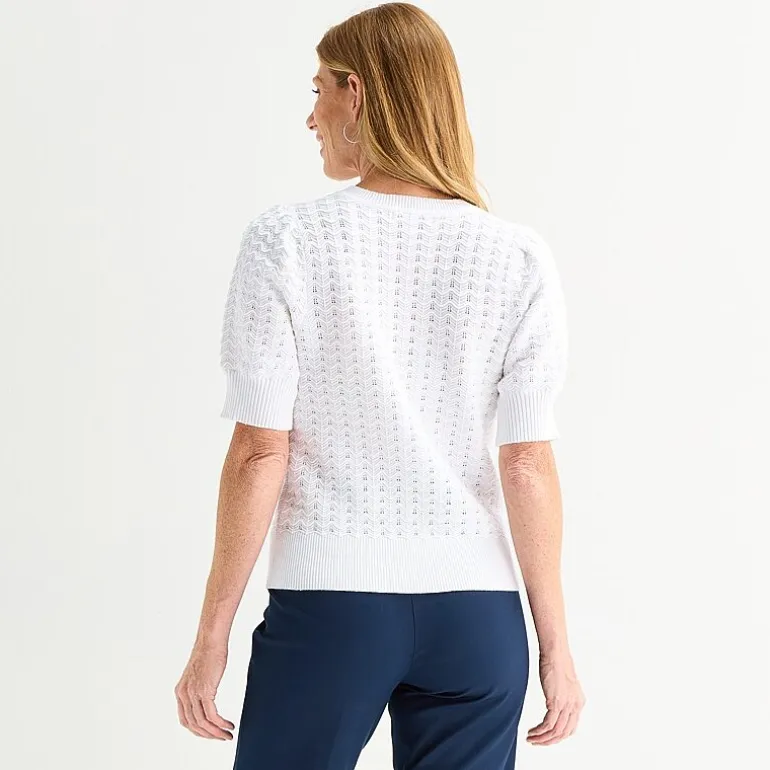 Liz Claiborne Womens Crew Neck Short Sleeve Pullover Sweater
