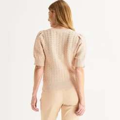 Liz Claiborne Womens Crew Neck Short Sleeve Pullover Sweater