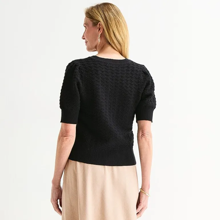 Liz Claiborne Womens Crew Neck Short Sleeve Pullover Sweater