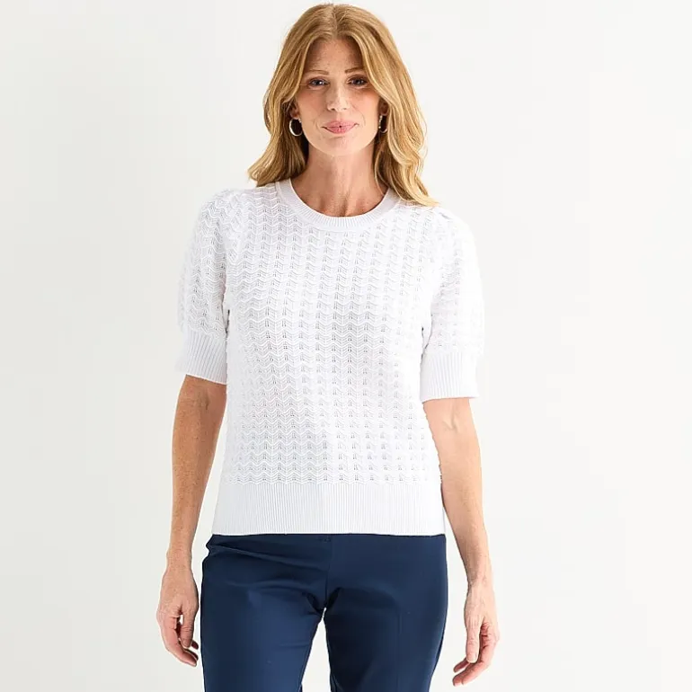 Liz Claiborne Womens Crew Neck Short Sleeve Pullover Sweater