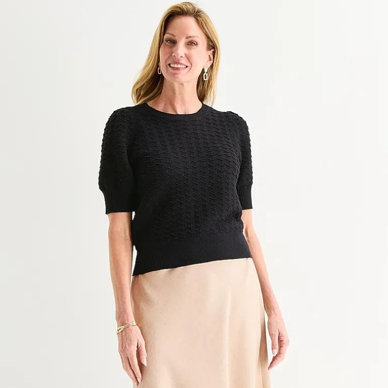 Liz Claiborne Womens Crew Neck Short Sleeve Pullover Sweater