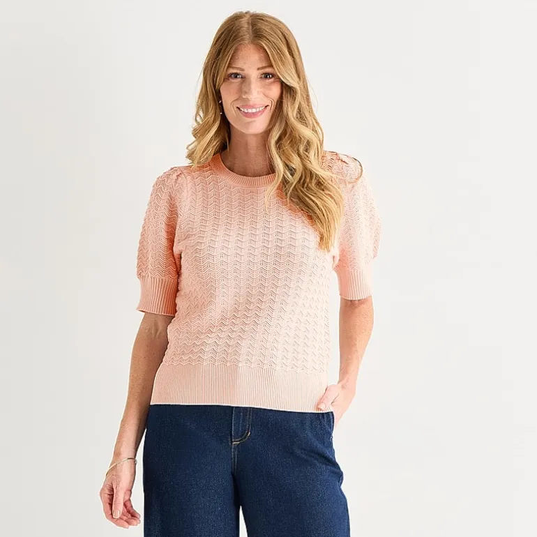 Liz Claiborne Womens Crew Neck Short Sleeve Pullover Sweater