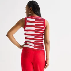 Liz Claiborne Womens Crew Neck Sleeveless Striped Pullover Sweater