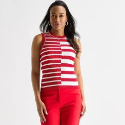 Liz Claiborne Womens Crew Neck Sleeveless Striped Pullover Sweater