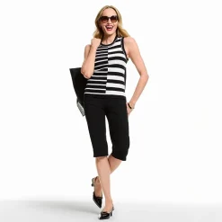 Liz Claiborne Womens Crew Neck Sleeveless Striped Pullover Sweater