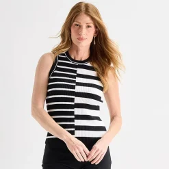 Liz Claiborne Womens Crew Neck Sleeveless Striped Pullover Sweater