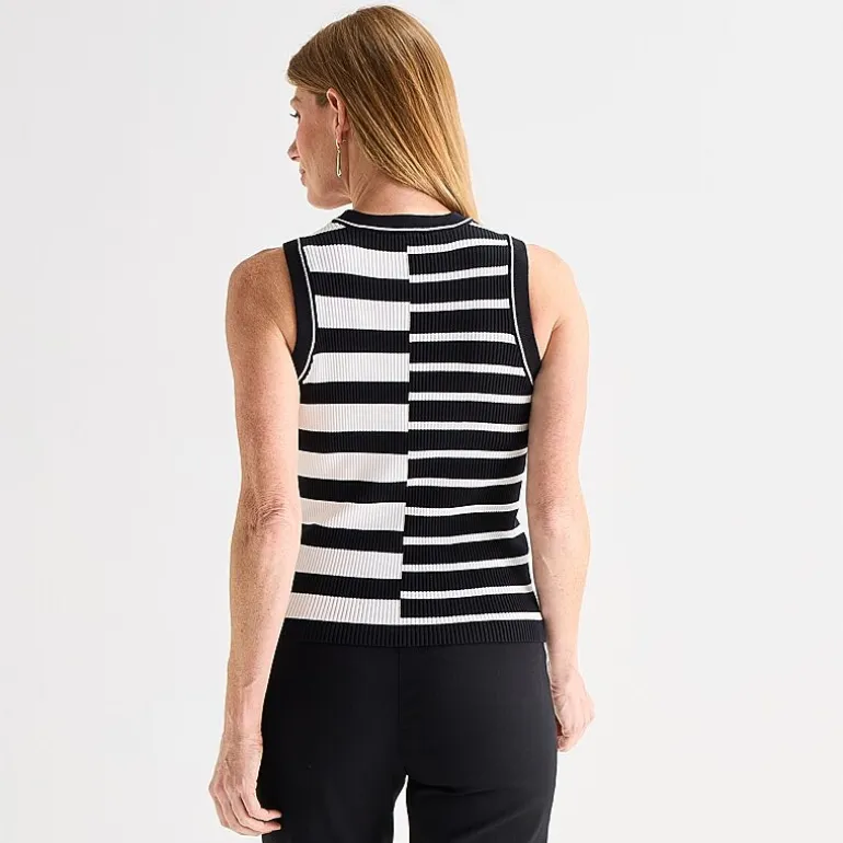 Liz Claiborne Womens Crew Neck Sleeveless Striped Pullover Sweater