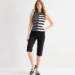 Liz Claiborne Womens Crew Neck Sleeveless Striped Pullover Sweater
