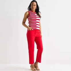 Liz Claiborne Womens Crew Neck Sleeveless Striped Pullover Sweater