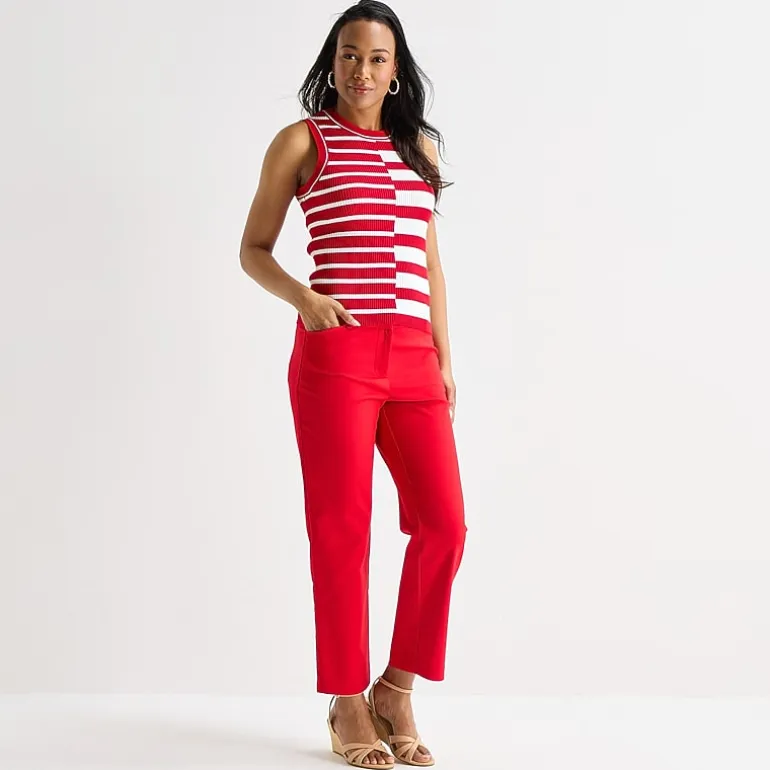 Liz Claiborne Womens Crew Neck Sleeveless Striped Pullover Sweater