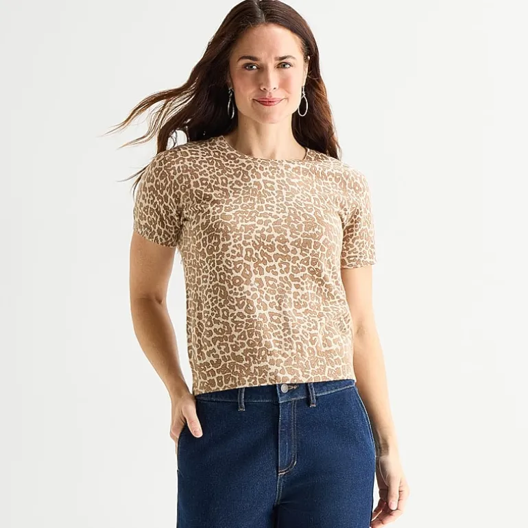 Liz Claiborne Womens Crew Neck Short Sleeve Pullover Sweater