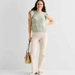 Liz Claiborne Womens Crew Neck Short Sleeve Pullover Sweater