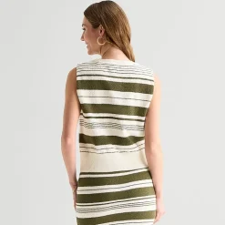 Liz Claiborne Womens Crew Neck Sleeveless Striped Pullover Sweater