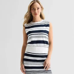 Liz Claiborne Womens Crew Neck Sleeveless Striped Pullover Sweater