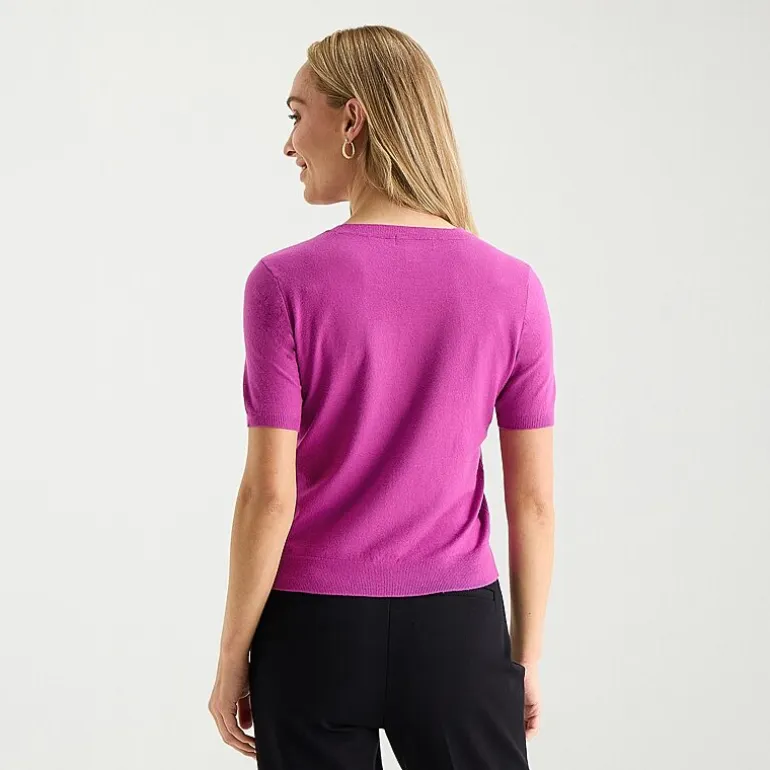 Liz Claiborne Womens Crew Neck Short Sleeve Pullover Sweater