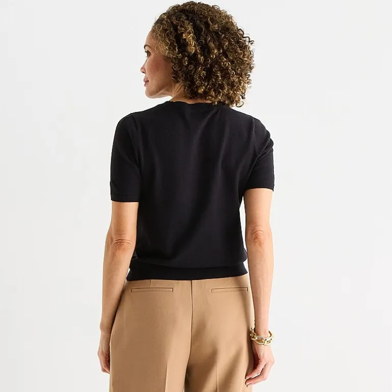 Liz Claiborne Womens Crew Neck Short Sleeve Pullover Sweater