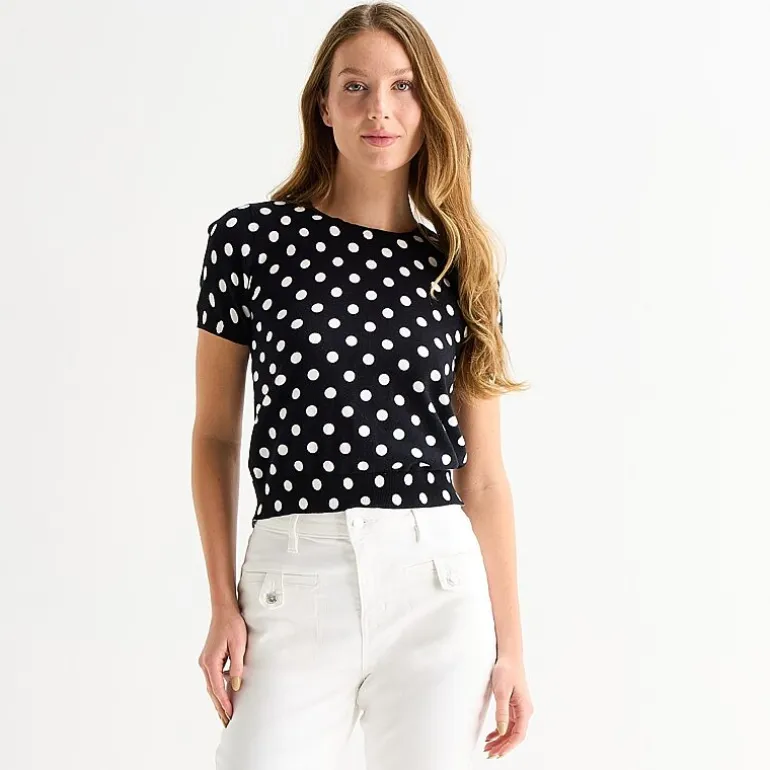 Liz Claiborne Womens Crew Neck Short Sleeve Pullover Sweater