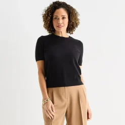 Liz Claiborne Womens Crew Neck Short Sleeve Pullover Sweater