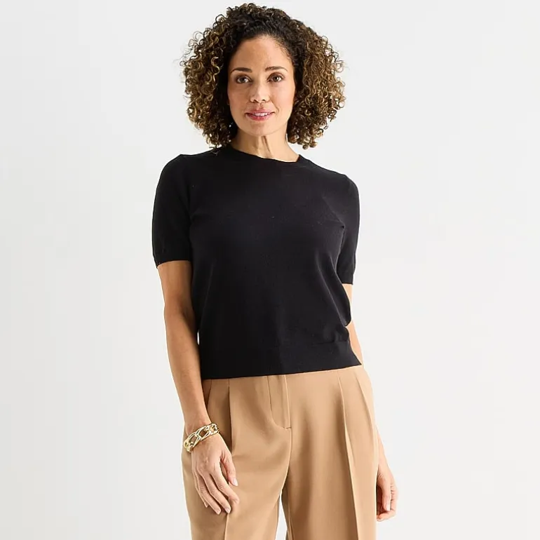 Liz Claiborne Womens Crew Neck Short Sleeve Pullover Sweater
