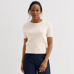Liz Claiborne Womens Crew Neck Short Sleeve Pullover Sweater
