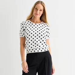Liz Claiborne Womens Crew Neck Short Sleeve Pullover Sweater