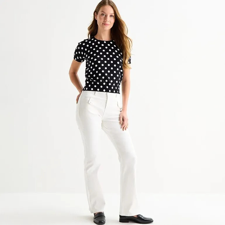Liz Claiborne Womens Crew Neck Short Sleeve Pullover Sweater