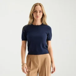 Liz Claiborne Womens Crew Neck Short Sleeve Pullover Sweater