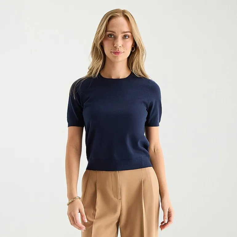 Liz Claiborne Womens Crew Neck Short Sleeve Pullover Sweater