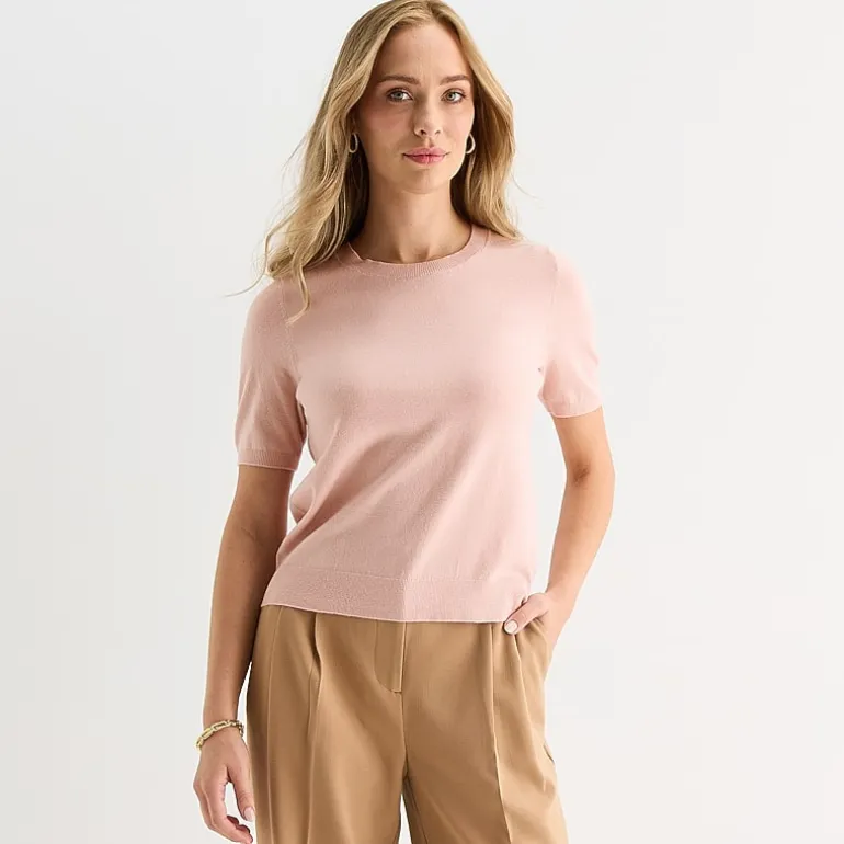 Liz Claiborne Womens Crew Neck Short Sleeve Pullover Sweater