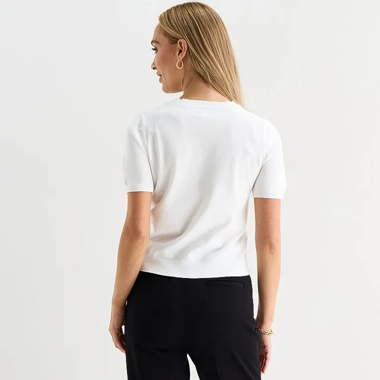 Liz Claiborne Womens Crew Neck Short Sleeve Pullover Sweater