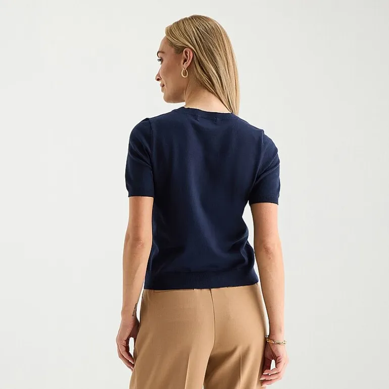 Liz Claiborne Womens Crew Neck Short Sleeve Pullover Sweater
