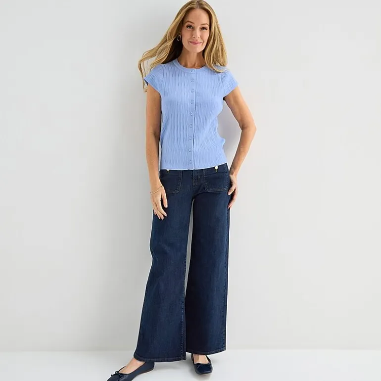 Liz Claiborne Womens Crew Neck Short Sleeve Embroidered Blouse