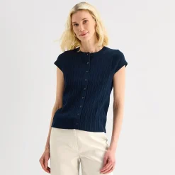 Liz Claiborne Womens Crew Neck Short Sleeve Embroidered Blouse