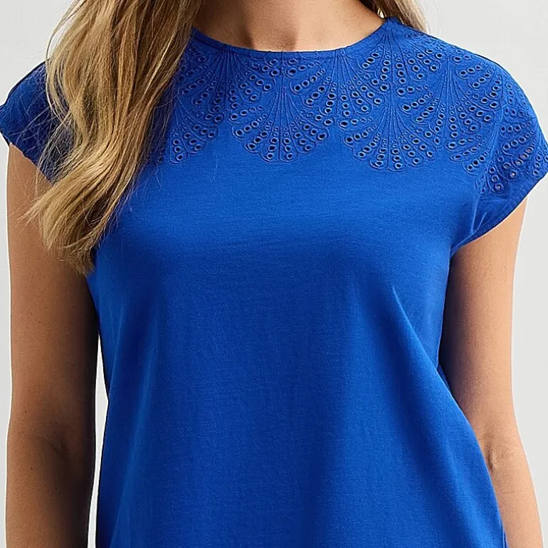Liz Claiborne Womens Crew Neck Short Sleeve Embroidered Blouse
