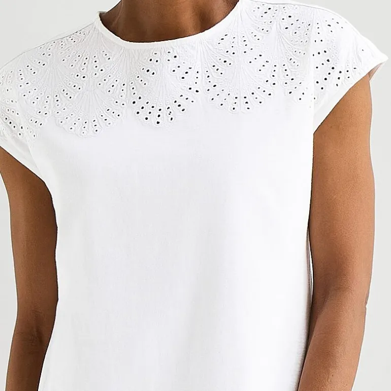 Liz Claiborne Womens Crew Neck Short Sleeve Embroidered Blouse