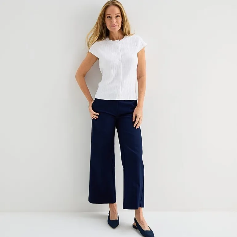 Liz Claiborne Womens Crew Neck Short Sleeve Embroidered Blouse