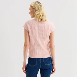 Liz Claiborne Womens Crew Neck Short Sleeve Embroidered Blouse