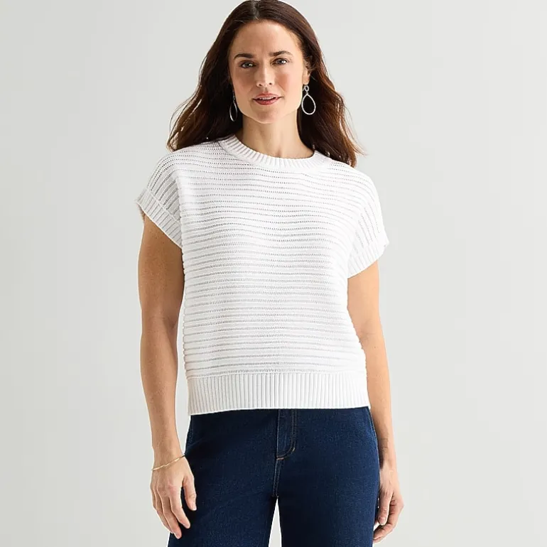 Liz Claiborne Womens Crew Neck Short Sleeve Pullover Sweater