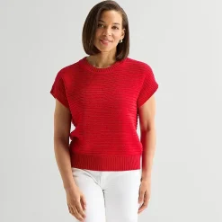 Liz Claiborne Womens Crew Neck Short Sleeve Pullover Sweater