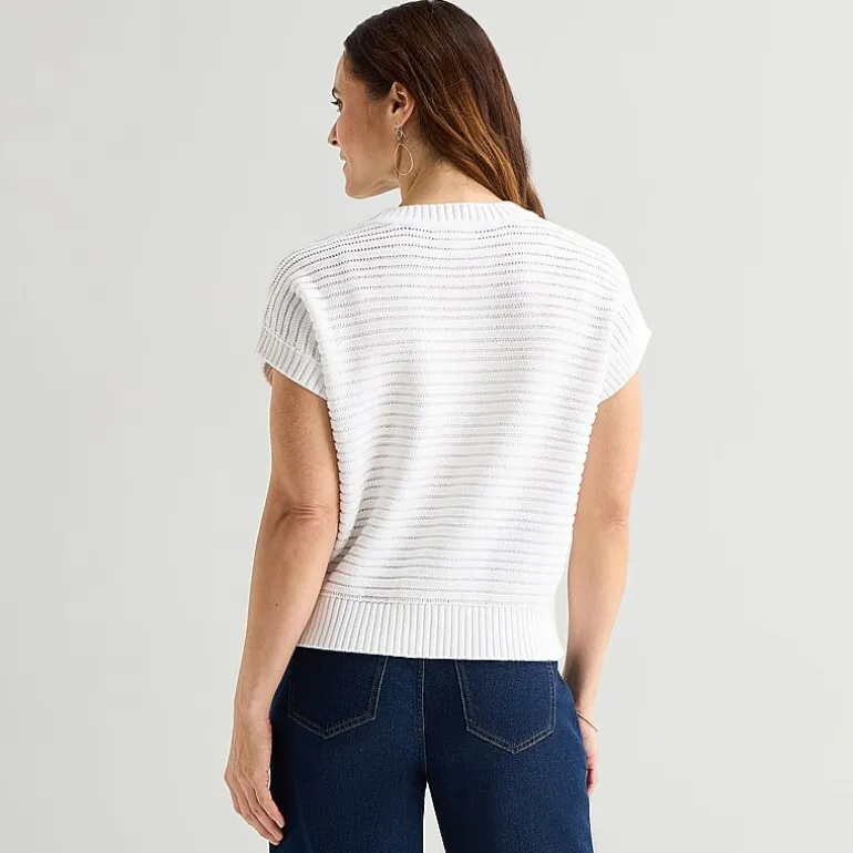 Liz Claiborne Womens Crew Neck Short Sleeve Pullover Sweater