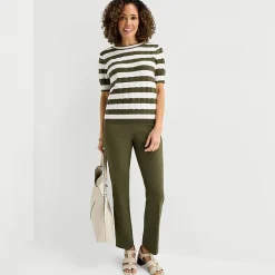 Liz Claiborne Womens Crew Neck Short Sleeve Striped Pullover Sweater