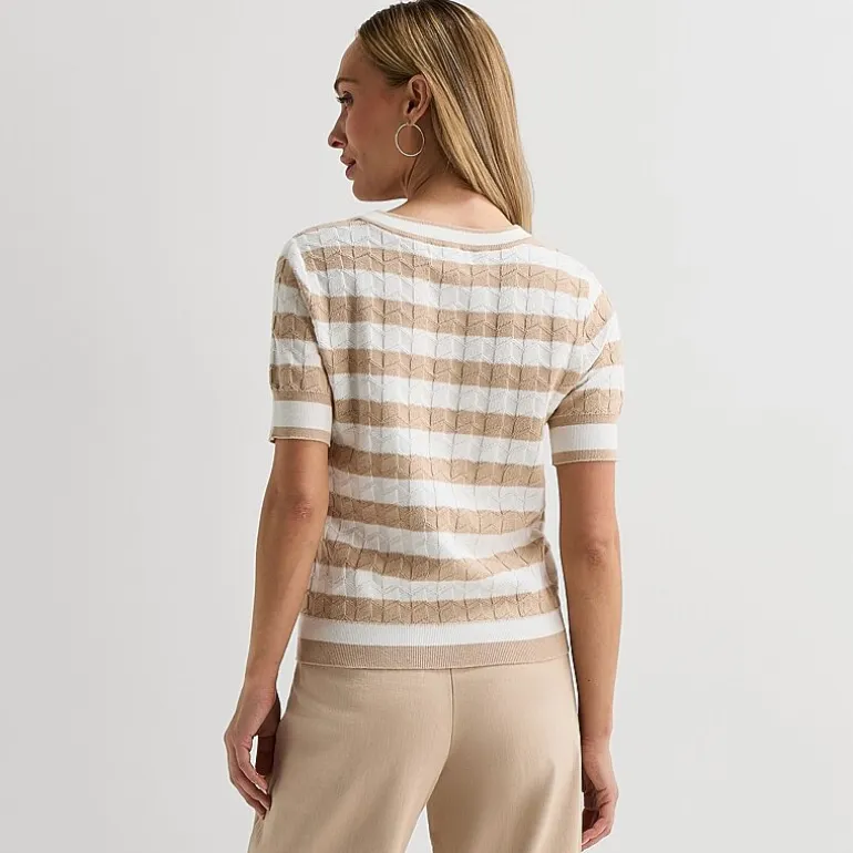 Liz Claiborne Womens Crew Neck Short Sleeve Striped Pullover Sweater