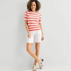 Liz Claiborne Womens Crew Neck Short Sleeve Striped Pullover Sweater